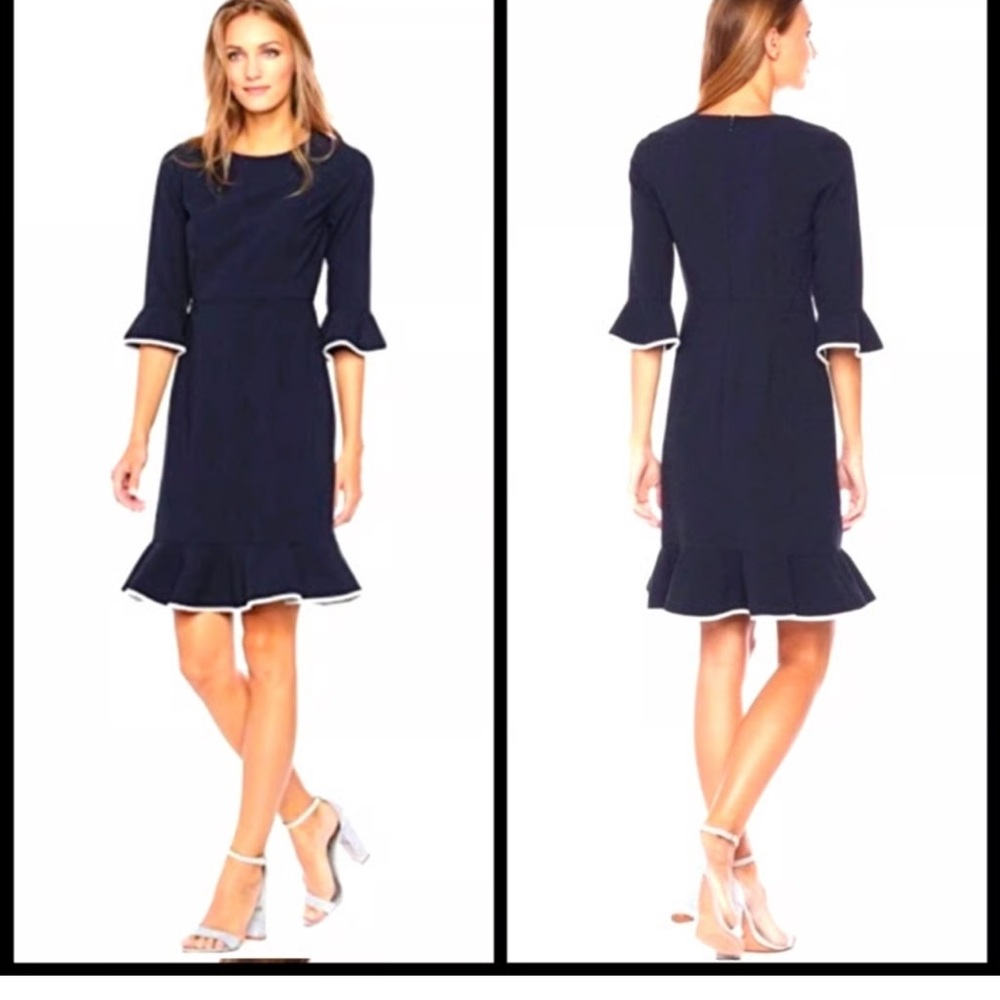 Nanette Lepore Ruffle Dress Navy White- size 4